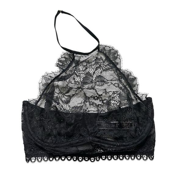 Victoria's Secret Black Lace Halter Bra size 32D - Picture 2 of 9